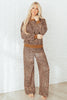 Khaki Leopard Pullover and Pants 2pcs Outfit with Bow Embroidery
