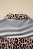 Black Striped Leopard Print Patchwork Button Up Womens Shirt