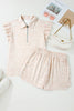 Beige Leopard Zip Polo Top 2pcs Short Set