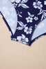 Sky Blue Crossed Back Floral Print Asymmetric Knot Side One Piece Swimsuit