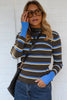 Chicory Coffee Ribbed Knit Contrast Cuff Henley Button Sweater