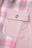 Pink Brushed Plaid Corduroy Flap Pockets Patchwork Shacket