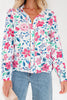 Pink Floral Print Lace Detail Button-up Long Sleeve Shirt
