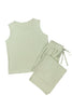 Smoke Green Textured Tank Top and Drawstring High Waist Pants Set