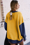 Apricot Color Block Thumbhole Sleeve Drop Shoulder Sweatshirt