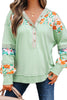 Clearly Aqua Lace Floral Patchwork Half Button Hooded Pullover
