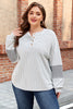 Beige Plus Size Dot Print Striped Patchwork Long Sleeve Henley Top