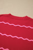Red Stripe Striped Round Neck Long Sleeve Shift Pullover Sweater