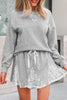 Light Grey Lace Patchwork Drop Shoulder Pullover Drawstring Skort 2pcs Outfit