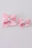 Pink embroidery hair bow