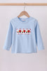 Blue construction embroidery top