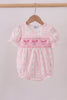 Pink floral bow smocked bubble
