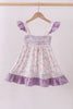 Purple floral smocked ruffle dress