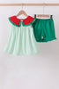 Green watermelon seersucker smocked ruffle shorts set