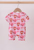 Pink bow baseball bamboo romper