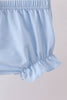 Blue cross bow embroidery ruffle gingham bloomer set
