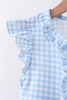 Blue cross bow embroidery ruffle gingham shorts set
