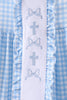 Blue cross bow embroidery ruffle gingham shorts set