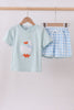 Blue goose applique gingham shorts set
