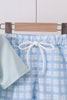 Blue goose applique gingham shorts set