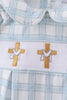 Blue cross smocked plaid bubble