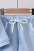 Blue brother embroidery pocket shorts set