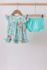Blue sailboat print ruffle bloomer set
