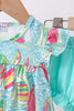 Blue sailboat print ruffle bloomer set