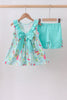 Blue sailboat print ruffle shorts set