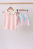 Pink Floral Print Checkered Skorts Set