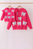 Magenta bow sequin mom&me sweatshirt