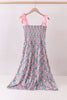 Pink floral smocked tiered dress