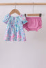 Blue marine smocked ruffle bloomer set