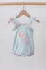 Blue floral bunny applique ruffle bubble