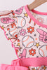 Pink baseball print ruffle shorts set