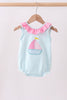 Blue sailboat applique ruffle bubble