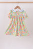 Pink floral print puff sleeve ruffle dress