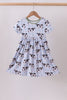 Blue cow print bamboo gingham dress
