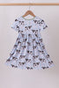 Blue cow print bamboo gingham dress