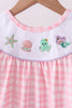 Pink octopus starfish embroidery plaid ruffle shorts set