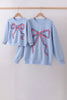 Blue hand-sewn bow mom&me sweatshirt