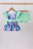 Blue marine creature print ruffle bloomer set