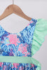 Blue marine creature print ruffle dress