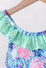 Blue marine creature print ruffle 2pc swimsuit