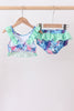 Blue marine creature print ruffle 2pc swimsuit