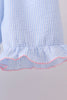 Blue seersucker bow smocked ruffle shorts set