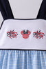 Blue character embroidery gingham bloomer set