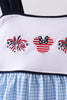 Blue character fireworks embroidery gingham dress