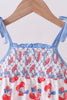 Blue cherry smocked ruffle bubble
