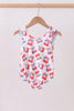 Blue cherry print ruffle swimsuit